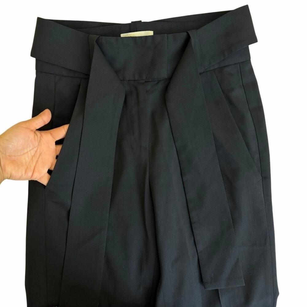 Maje High‎ Waisted Belted Tie Waist Pants Size 34 XS Black Luxury Virgin Wool - Picture 8 of 16
